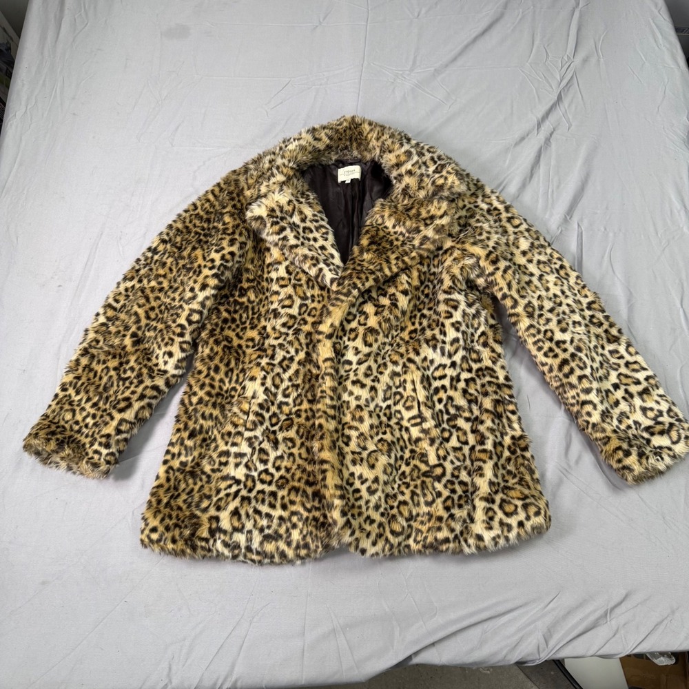 Papaya Weekend Leopard Print Faux Fur Coat Womens Size 18 Brown Black Tan Jacket